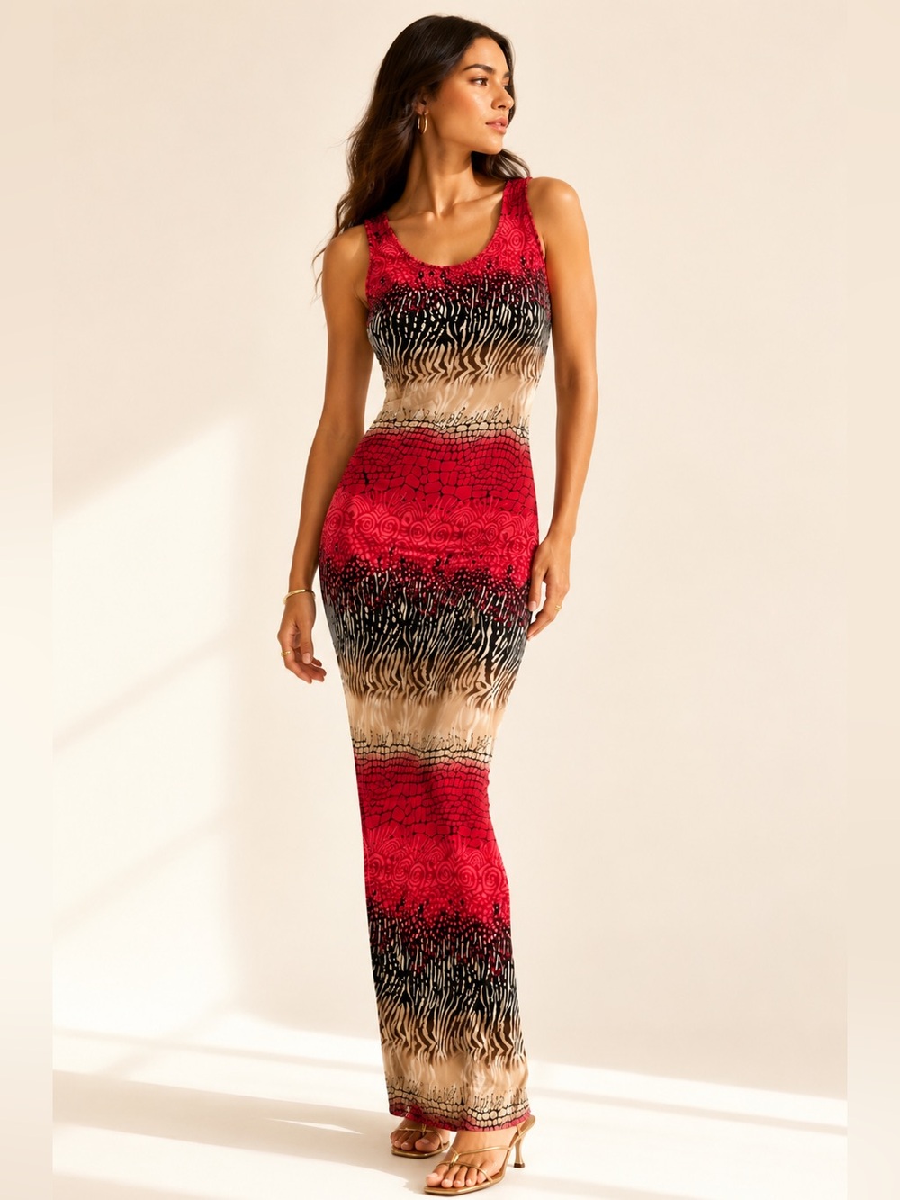 Y2K Zebra Print Slinky Maxi Dress Mob Wife Statement Bali Sz S